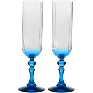 Krosno Champagnergläser 220 ml mit türkisfarbenem Stiel, 2er Set – für Mocktails, Mimosa, Prosecco, Cava und Spritz – bleifreies Kristallglas – spülmaschinengeeignet – Celebration Moments Bubble