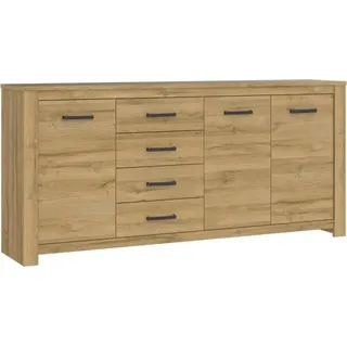 Furniture24 Kommode Havanna HVNK341, Sideboard mit 3 Türen und 4 Schubladen, Alteiche Nachbildung - Braun