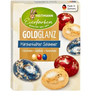 Heitmann Eierfarben Goldglanz - 3 flüssige Kaltfarben, 4 Dekorfolien - Ostern - Ostereier bemalen, Ostereierfarbe