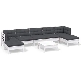vidaXL 8-tlg. Garten-Lounge-Set mit Kissen Weiß Kiefernholz - Weiß