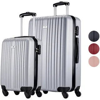 Slazenger Kofferset 2 Teilig - Handgepäck Koffer und Reisekoffer (M + XL) - ABS Trolley Hartschalenkoffer Set mit 360° Rädern - Kombinationsschloss - Silber