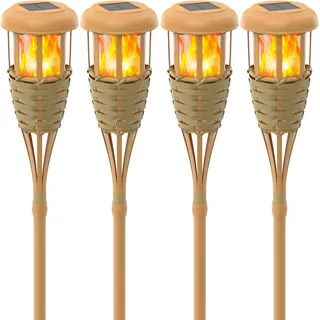 Hwishare Solarleuchten für Außenbereich, Solarfackeln mit flackernder Flamme, Außendekoration für Garten, Terrasse und Hof (4 Stück)