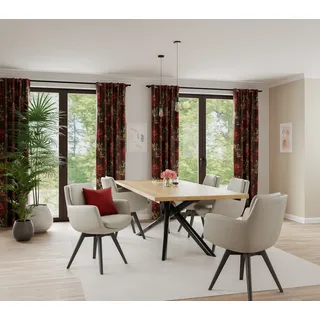 Homing Vorhang HOMING "Roja" Gr. 1, rot, B:140cm H:245cm, Jacquard, Polyester, Gardinen, blickdicht, rot, Blumen, floral, rose, Wohnzimmer, Schlafzimmer