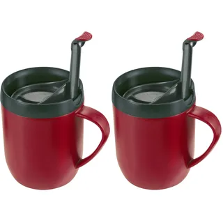 Zyliss E990002 Hot Mug Kaffeebecher, Plastik/Silikon, Rot, Thermobecher, Isoliert Reise Kaffeebecher, Filter Für Gemahlenen Kaffee, Mit Deckel, Camping Cup, Spülmaschinenfest (Packung mit 2)