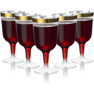 MATANA 24 Premium Elegante Plastik Weingläser mit Goldrand, 180ml - Mehrweg Cocktailgläser, Gold Weingläser aus Kunststoff, Weinbecher für Hochzeiten, Geburtstage & Partys