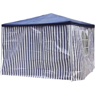 Seitenteile für Gartenpavillon 3 x 2m blau/weiß PE 2 Stück 1x Fenster - Blau, Weiß