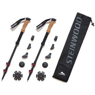 Steinwood Premium Carbon Wanderstöcke Teleskop - Trekkingstöcke Damen & Herren - Wanderstock Carbon Ultraleicht mit Kork-Griff und Gummipuffer Set