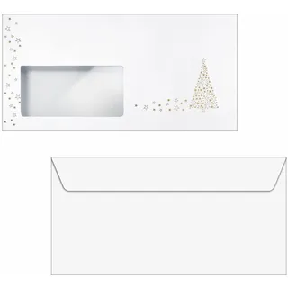Sigel DU084 Briefumschläge Weihnachten "Golden Tree", gummiert, Fensterstanzung, Goldprägung, DIN lang, 50 Stück, ohne Fenster