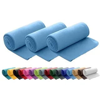 wometo 3er Set Polar Fleecedecke 130x160 Oeko-TEX ca. 400g blau | mit Anti-Pilling und Kettelrand, im praktischen 3er Pack