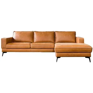 Kawola Ecksofa Bloom Braun Leder , Metall , Echtholz , Füllung: Kaltschaum , Ottomane rechts, L-Form , 276x177 cm , Wohnzimmer, Sofas & Couches, Wohnlandschaften, Ecksofas