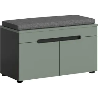 xonox.home - Sitzbank inkl. Sitzbank Canu 80x45x37cm in Korpus Basalt grau Nb., Front Smoke Green Nb. - Bank Garderobenbank Flurbank Truhe - modern & praktisch