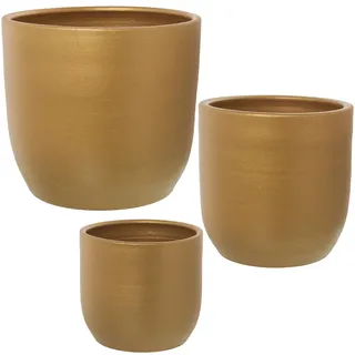 DRW Set mit 3 Pflanzgefäßen aus Keramik, Hellbraun, 29 x 28, 22 x 22 und 17 x 16 cm