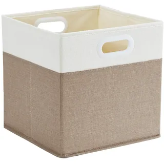 Mangata Aufbewahrungsbox 25x25x25 cm, faltenfrei Stoff Aufbewahrungskörbe für Kleiderkörbe, Körbe, Truhen, Spielzeug (Helles Khaki / Beige Weiß)