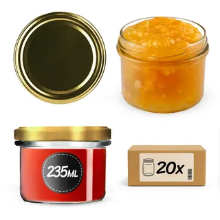 KADAX 20st Einmachgläser mit Schraubdeckel, 235 ml Gläser fi82, Einmachglas Klein, Marmeladengläser mit Deckel, Luftdichte Gläschen zum Verschenken, Schraubgläser (Gold)