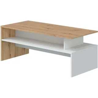 Habitdesign, Couchtisch für kleine Räume, Wohnzimmertisch mit offenem Fach, modernes Design in Eiche Nodi und Artik weiß, rechteckig, Maße: 108 x 43 x 50 cm (B x H x T), Modell Lyra