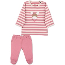 Sterntaler Baby Mädchen Langarmshirt Baby GOTS Set Langarm-Shirt und Hose - Baby Shirt Langarm - geringeltes Shirt mit 3D Applikation - rosa, 62