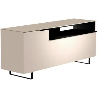 Moderano Lowboard , Schwarz, Sandfarben , Metall , 3 Fächer , 160x66x45 cm , Typenauswahl, Beimöbel erhältlich, stehend, Abdeckplatte aus Glas , Wohnzimmer, TV Möbel, Lowboards, Lowboards stehend