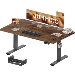 JUMMICO Höhenverstellbarer Schreibtisch 160 x 80 cm mit Kabelwanne, Höhenverstellbar Elektrisch Stehpult mit USB-Buchse, Computertisch, Ergonomischer Steh-Sitz Tisch, Bürotisch, Vintage-Braun