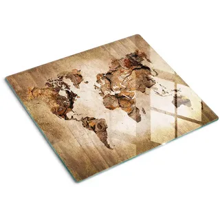 Tulup Glasplatte 60x52 cm Weltkarte aus Holz , Glas , 60x0.4x52 cm , Küchen, Küchenelektrogeräte, Herde, Herdabdeckplatten