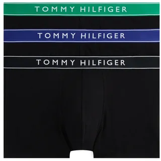 Trunk "3P TRUNK WB", Herren, Gr. S (48), 3 Stk., wdge blu, olym grn, blk, Jersey, Obermaterial: 95% Baumwolle, 5% Elasthan, TOMMY HILFIGER UNDERWEAR, körpernah, Unterhosen Trunk, mit Logobund