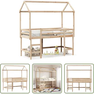 The Living Store Hochbett mit Leiter und Dach 80x200 cm Massivholz Kiefer - Braun