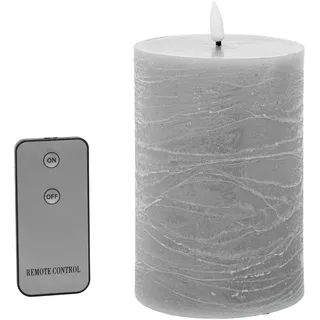 4er Set Wachskerzen mit LED und Fernbedienung grau 10x10x20cm