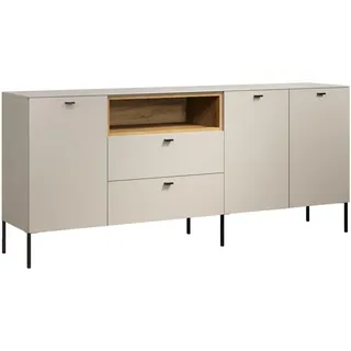 trendteam smart living Sao Paulo Sideboard Kashmir (Beige)/Evoke Eiche Kommode mit Soft-Close Funktion 197 x 85 x 42 cm Schwarze Metallgriffe und -Füße
