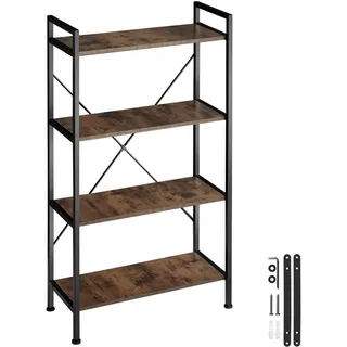 tectake Regal Leeds,inklusive Kippschutz, 67,5 x 31,5 x 121,5 cm,Industrial Holz dunkel, rustikal , Beton Optik , Rechteckig , 31.5x121.5x67.5 cm , Wohnzimmer, Regale, Bücherregale