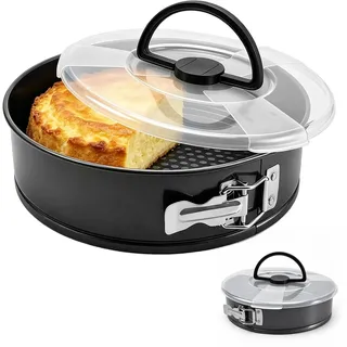 CEWROM Rund Springform mit Deckel, Kuchenform, Backform Mit Antihaft Beschichtung Auslaufsichere Kuchenform Aus Stahl,Abnehmbarer Flachboden,Tortenform Zum Backen Verschiedener Kuchen Unt Brot (28cm)