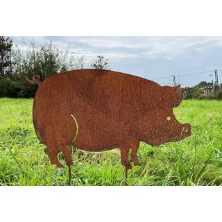 Gartenfigur Schwein 36x60cm Gartenstecker Edelrost Gartendeko Wetterfest Rost Metall Rostfigur Figur Tier Hausschwein