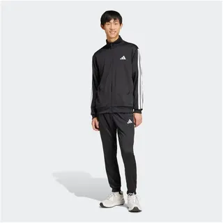 adidas Trainingsanzug ADIDAS SPORTSWEAR "3-STREIFEN FRENCH TERRY", Herren, Gr. L, schwarz, Obermaterial: 100% Polyester, Sportanzüge Trainingsanzug, zweiteiliges Set, aus French-Terry-Material, mit Rippdetails