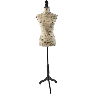 Relaxdays Schneiderpuppe, weiblich, Größe 36/38, höhenverstellbar 130–167 cm, Holzständer, Kleiderpuppe, beige/schwarz