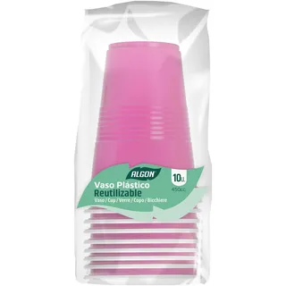 Algon Gläser-Set in Rosa, 450 ml, 10 Stück, Set aus Kunststoffgläsern, robust und wiederverwendbar, modernes und elegantes Design, ideal für Partys und Events