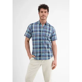 Kurzarmhemd LERROS "Kariertes Halbarmhemd, Baumwoll-Leinen-Mix", Herren, Gr. L, Normalgrößen, blau (classic navy), 71% Baumwolle, 29% Leinen, Hemden Kurzarmhemd