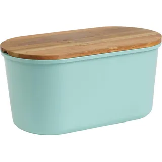 Echtwerk Brotbox , Türkis , Kunststoff , Akazie , länglich , 21.50x37.00x17.20 cm , Schneidebrett , Küchenzubehör, Vorratsbehälter, Brotkästen