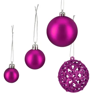 Relaxdays Weihnachtskugeln im 50er Set, glitzernde, matte & glänzende Christbaumkugeln, Kunststoff, ∅ 3, 4 & 6 cm, pink