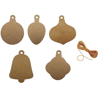 Sodertex Set mit 50 Stück Weihnachtskugeln aus Holz und goldfarbenen Fäden, 2 mm – 14 cm – 5 Formen – 1 Farbe