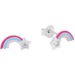 Prinzessin Lillifee Paar Ohrstecker "Sternschnuppe-Motiv" mit Zirkonia (synth.), silberfarben, rosa, pink, türkis, kristallweiß, kristallweiß