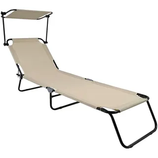 Ambia Garden Dreibeinliege , Creme , Metall, Textil , 55x24x185 cm , wetterfest, verstellbares Dach, klappbar, Rückenlehne verstellbar , Gartenmöbel, Gartenliegen, Sonnenliegen