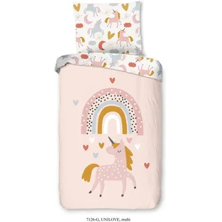 Kinderbettwäsche , Hellrosa , Textil , Einhorn , 140x200 cm , Oeko-Tex® Standard 100, BCI (Better Cotton Initiative) , atmungsaktiv , Heimtextilien, Bettwäsche & Leintücher, Kinderbettwäsche