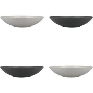 KitchenCraft Pasta Bowls Set of 4 in Gift Box, Ideal for Ramen and Rice, Lead Free Glazed Stoneware, Embossed Grey / Black, 22cm
