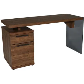 Mid.you Schreibtisch , Walnussfarben , Metall, Glas, Holzwerkstoff , 1 Schublade(n) Schubladen , rechteckig , Wange , 74x55x141.8 cm , Stauraum, seitenverkehrt montierbar , Büromöbel, Schreibtische, Schreibtische