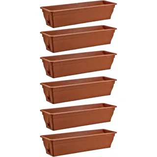 Balkonkasten 6x Blumenkasten 80cm Pflanzkasten Wasserspeicher Terrakotta