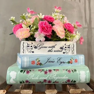 Vovkokc Buchvase Buchförmiger Dekorativer Pflanztopf Keramik Buchvase Niedliche Buchblumenvase für Blumen Zuhause Schlafzimmer Büro Dekor Klassische Titel Buchstapel Einzigartige Pflanzgefäße