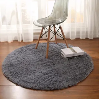 HARESLE Teppich Schlafzimmer,Waschbar Teppich Flauschig,Hochflor Teppiche Wohnzimmer, Quadratisch Tepich Weich,Kleiner Teppiche Bettvorleger,Flauschiger Tepich für Büro (Grau,120cm/47 Zoll)