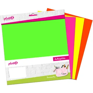 plottiX PremiumFlex Neon Aufbügelfolie farbsortiert Flex-Folie 30,0 x 30,0 cm, 4 St.
