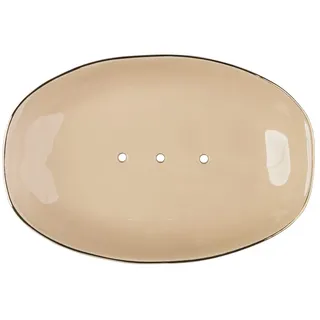 Tranquillo Seifenschale Classic, oval beige mit Goldrand aus Keramik mit Löchern für den Wasserablauf, 14 x 9.5 x 2.5 cm