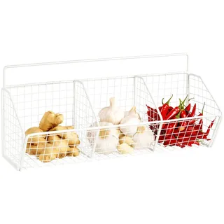 ZoeQide Wandkorb Metall Weiß mit 3 Fächern – Hängekorb Küche ohne Bohren – Drahtkorb Wand als Obstkorb, Gemüse Aufbewahrung, Zwiebel Aufbewahrung, Kartoffelkorb & Küchen Organizer