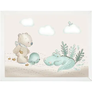 Nattou Poster mit Bilderrahmen, Motiv: Krokodil, Bär und Wal, Ca. 40 x 30 cm, Romeo, Jules und Sally, Bunt