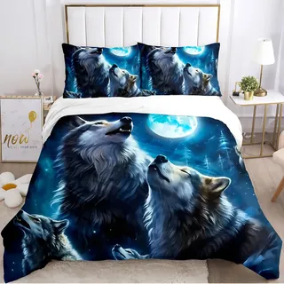 IUNTWEIE Bettbezug Wolf, aus Mikrofaser, 3D-Bettbezug mit Reißverschluss, Motiv: Wolf, weich und angenehm für Schlaf (Wolf-3, 200 x 200 cm)